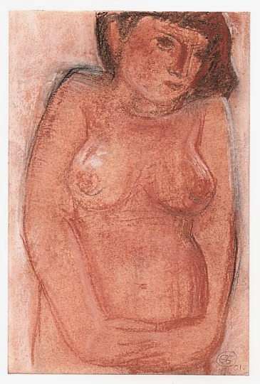 Drawing — standing figure — red chalk