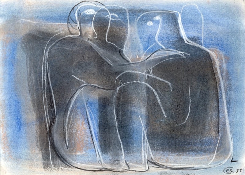 Drawing — two figures — pastel