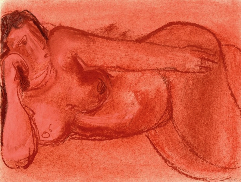 Drawing — reclining figure — red chalk