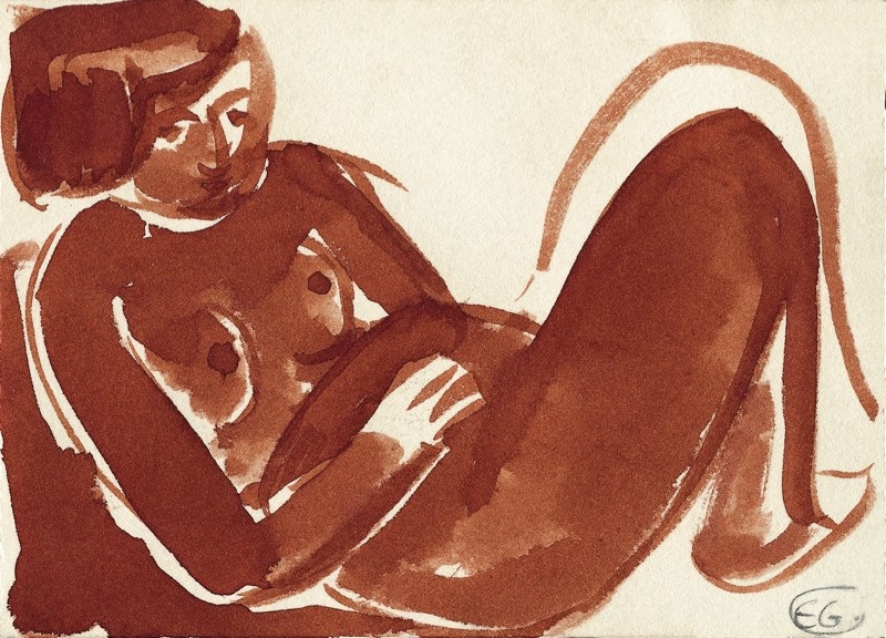Drawing — reclining figure — sepia ink
